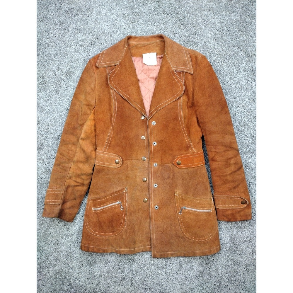 Vintage Pioneer 70s Stiff Leather Jacket Women's XS/Small Western BOHO THRASHED - Picture 2 of 2
